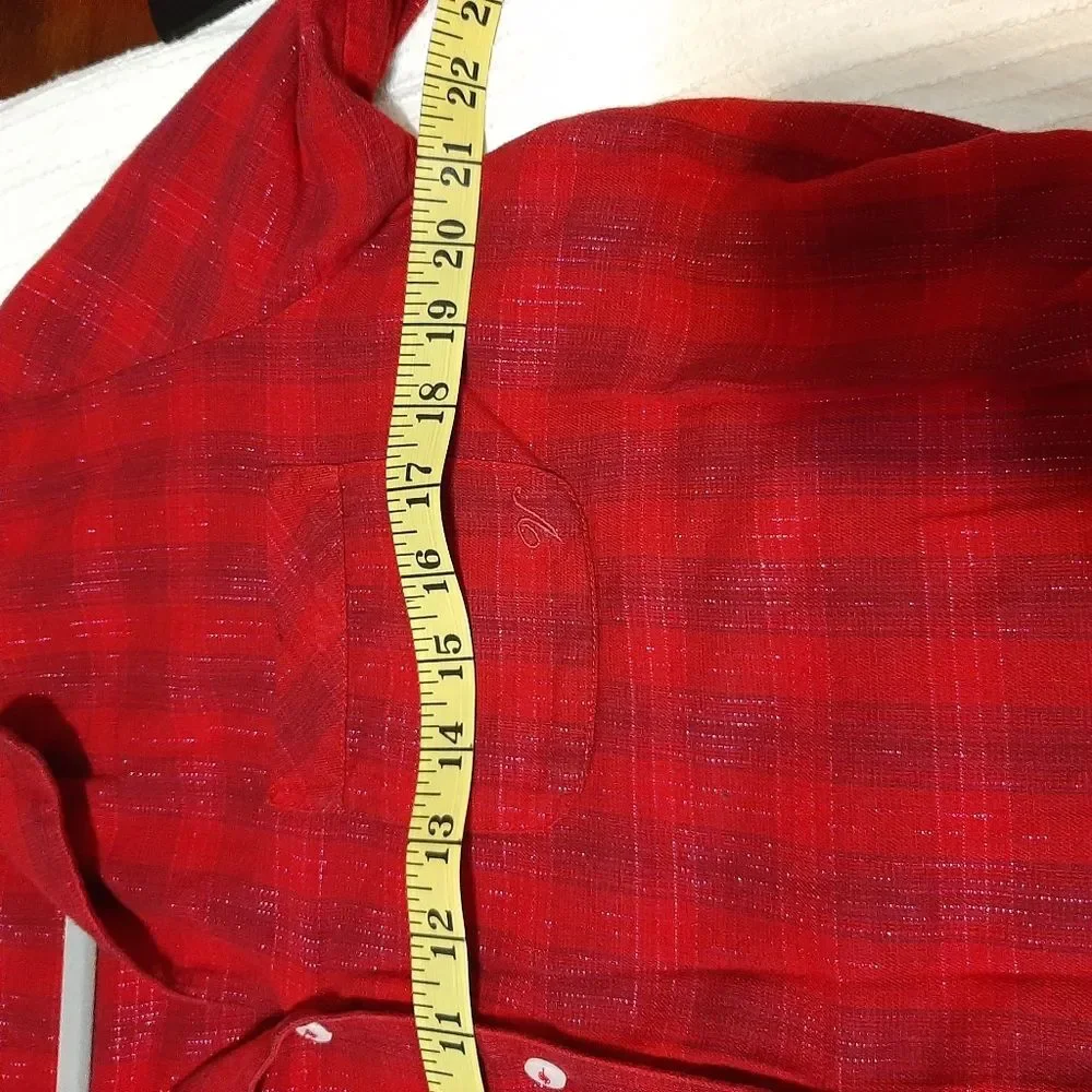 VICTORIA'S SECRET Red Black Pajama Tops Checker Button down Shirt Small